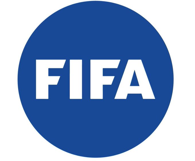 The official FIFA logo is shown as a solid blue circular emblem with the white letters 'FIFA' in bold typography.