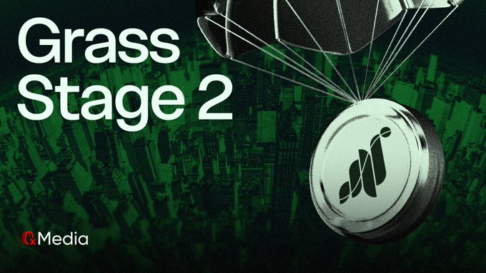 A promotional banner reading 'Grass Stage 2' by G Media, featuring a parachuting device with a plant logo descending over a green-tinted cityscape.