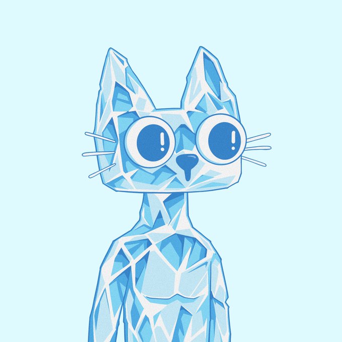 A geometric cat illustration with a crystalline, ice-like blue texture and wide cartoon eyes sits against a pale blue background. The icy aesthetic visually reinforces the "$cets 12.5 milly" post, which celebrates reaching a 12.5 million milestone likely tied to the $cets crypto token.