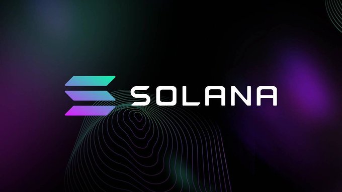 The official "SOLANA" cryptocurrency logo displayed against a dark background with colorful purple and green wave patterns.