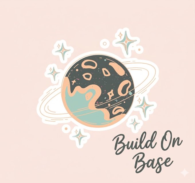 The image features a cartoon depiction of a planet surrounded by stars. The text "Build On Base" is written below the illustration, indicating that this artwork represents an idea or concept related to building something from scratch. The phrase "Interoperable Superchain Base" suggests that the base serves as a central hub for various Layer 2 networks and that it plays a crucial role in connecting different systems within the network. This interconnectedness allows users to seamlessly share data, resources, and functionality across multiple layers of the Superchain.