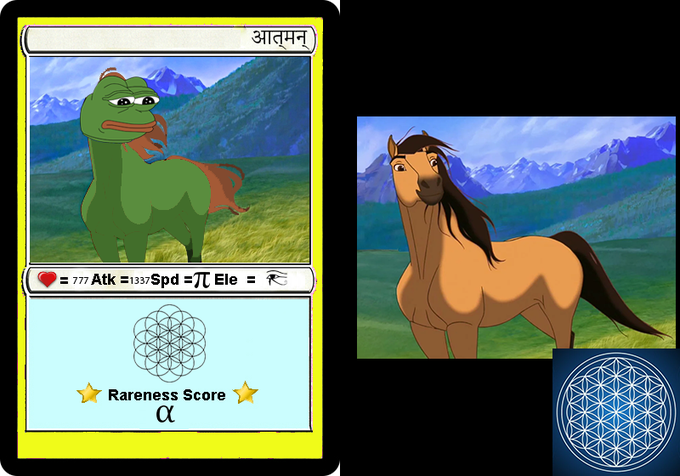 The image features two different drawings or images of horses, one of which has an anime style, possibly a character from Peppa Pig. The other horse drawing represents a rare Pokémon type animal that is visually similar to a peahen. Below these illustrations are posted on social media as the posts feature a unique and interesting design related to the characters in question.