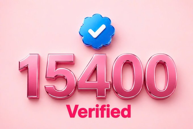 A graphic on a pink background showing the number "15400" in 3D pink text with a blue verified checkmark badge above and "Verified" below.