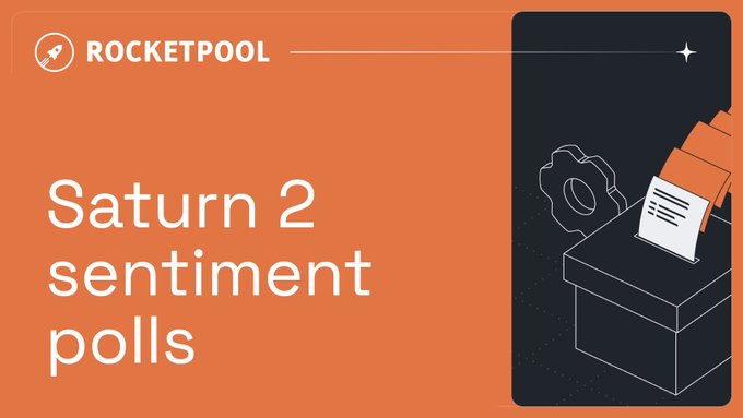 A Rocket Pool graphic titled "Saturn 2 sentiment polls" features an illustration of a ballot box on the right side.