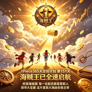 A promotional poster with Chinese text including "1Piece365" and "海贼王" (One Piece King of Pirates), depicting cartoon characters running toward a treasure chest with gold coins.