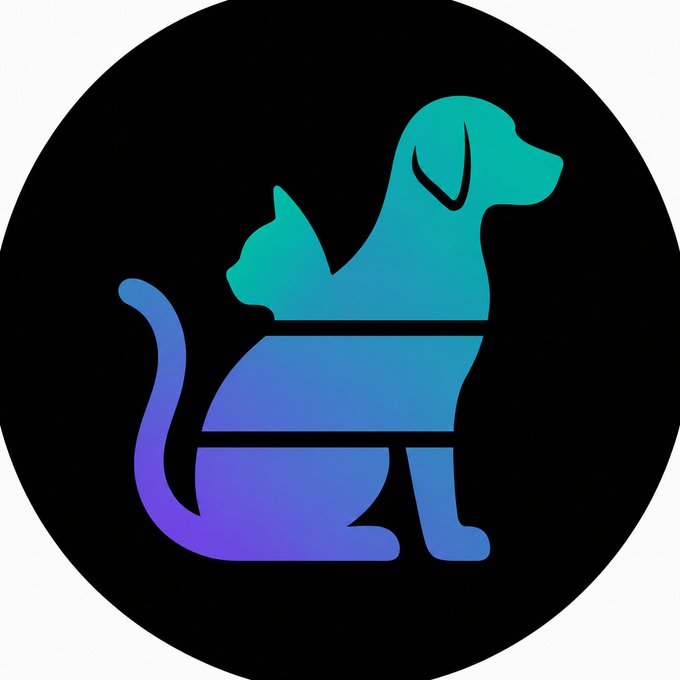 A stylized logo of a dog sitting on stacked books, rendered in a teal-to-purple gradient against a black circular background.