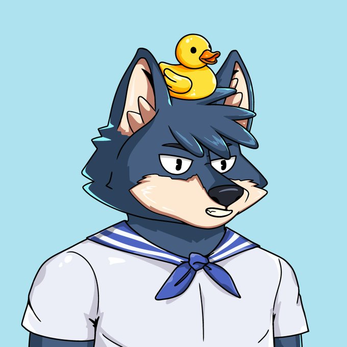 A cartoon wolf mascot with a rubber duck on its head, wearing a sailor-style shirt, representing Wolfswap's branding and promoting the platform as a practical, user-friendly crypto swap tool.