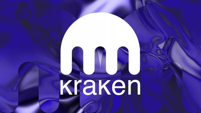 The image displays the Kraken logo, featuring a stylized white "M" arch design with the word "kraken" beneath it, set against a glossy, fluid purple-blue background. This visual reinforces the news about Payward (Kraken's parent company) expanding access to Hyperliquid's $HYPE perpetual futures for American clients.