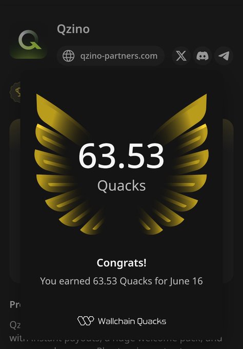 Good Morning, I have successfully added 63.53 Quacks to my bag. I would like to extend my sincere congratulations to @wallchain for the profits achieved on June 16. In my view: Quacks are on an upward trend. My". Focus on what is in the image and how it relates to the post.