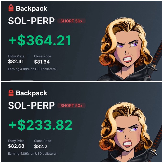 The image features two different postcards with cartoon drawings. One postcard displays a woman's face wearing sunglasses, and she has a menacing look towards the left side. The other postcard also shows a woman's face but appears to have an angry expression directed at the viewer in the center of the card. The text in the image reads: "Backpack" on one postcard and "sol-perp" on the other, suggesting they might be related to a backpack product or backpack software application.