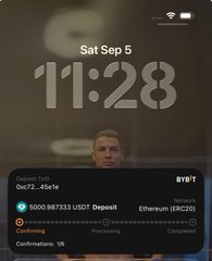 A proud celebration of a major life milestone: the iPhone lock screen displays a USDT Ethereum deposit of "5000.987333" on Binance, accompanied by the caption "It’s home, it’s beautiful" and "Biggest win in my life, no cap."