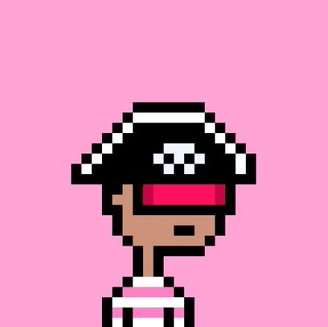 A pixel art character with a black and white cap and red visor appears against a pink background, likely representing an NFT collectible referenced in the post about newly acquired @lilbangersnft pieces.