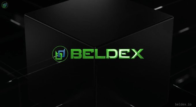 Dark 3D rendering featuring the green 'BELDEX' logo on a black cube against a dark background, with 'beldex.io' in the corner.