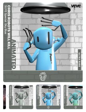 A Veve digital collectible NFT featuring a blue 3D robot character wearing black claws, displayed as "ULTRA RARE," with vertical text reading "CHRIS BURROWS WILL KILL" and "SUPER-SAFE-SAFE SAFE SUPER."