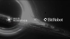 A dark promotional banner featuring a planet in space with logos for 'AXIS ROBOTICS' and 'BitRobot' separated by an X mark.