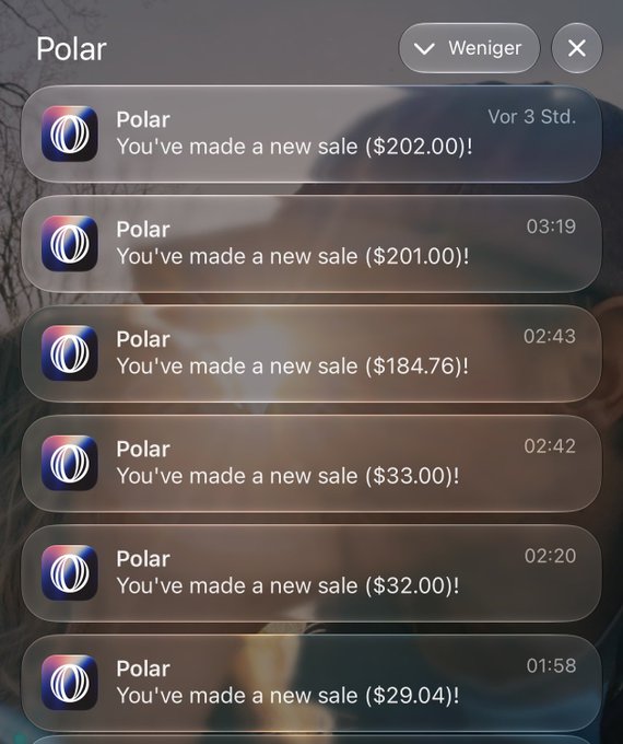 Multiple "Polar" notifications show recent sales totaling over $670, indicating a busy period that relates to the "crazy" activity on outbid.lol.