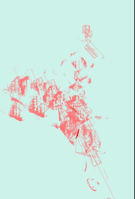 The image features a large abstract piece of art with red lines and shapes that appear to be graffiti, possibly created using a spray paint technique. The artwork is displayed against a light blue background, which contrasts nicely with the vibrant red tones. The image also contains text that reads "focus on what is in the image and how it relates to the post".