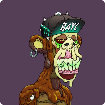 A cartoon illustration of a zombie-like bulldog wearing a black and teal "BAYC" (Bored Ape Yacht Club) snapback hat with dripping green details and a hoop earring, accompanied by the caption "Flipped Brims in full Effect" referencing the backward-tilted hat in the image.