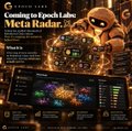 Advertisement showing cryptocurrency exchange details including text about "Gaming to Epoch Labs" and "Meta Roller," with social media icons at the top.