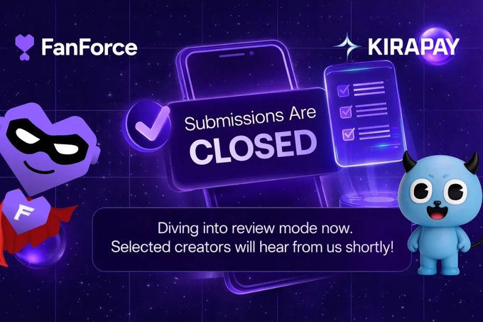 A purple robot with a red heart and a blue monster hold a phone, accompanied by text promoting Fanforce's submission process for a new mode.