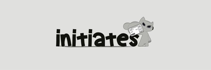 A simple graphic displays the word 'initiates' in bold black text alongside a small grey cartoon character.