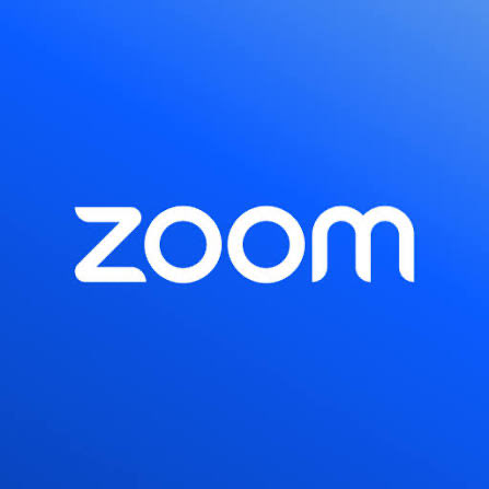 The official Zoom logo displayed in white text against a solid blue background.