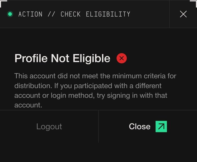 The image shows an error message displayed on a computer screen that reads "profile not eligble", indicating that the user's account has been deemed ineligible for a particular service or feature. The reason given for this decision is that the user does not meet the minimum criteria required for distribution, which could be due to various factors such as age restrictions, payment methods, or other requirements set by the platform or service provider.