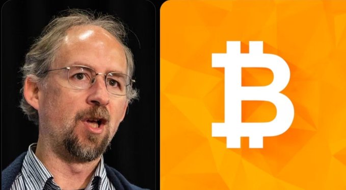 A photo of Adam Back alongside the Bitcoin "₿" logo, illustrating his quote about market dips transferring Bitcoin from weak hands to stronger holders.
