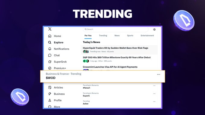 The image shows a computer screen displaying a news website called "WOD" with a list of articles, including one titled "Business & finance. Global. Right now. The US market just found out about World of Dypians. And they like what they see.". The text in the image is related to the post because it provides information on the current trend and popularity of the website WOD among users.