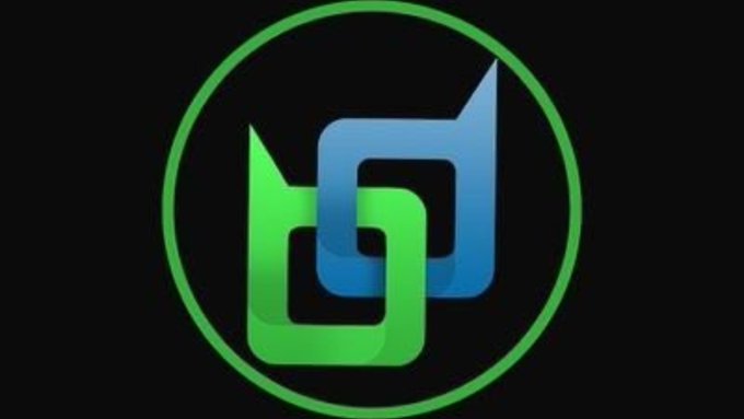 A logo featuring interlocking blue and green geometric shapes inside a green circle against a black background.