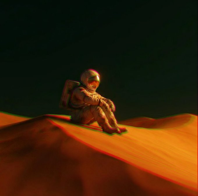 The image features an astronaut sitting on top of a sand dune or mountain. The astronaut appears to be wearing a spacesuit and has their legs crossed while they are seated, possibly taking a break from their space exploration journey. The background of the image is dark green, which contrasts with the bright orange color of the sand dune or mountain where the astronaut is sitting. There is also text in the image that reads "happy holiday everyone, and yeah touch grass a bit. but while you'r out there breathing fresh air, remember @TheARCTERMINAL is quietly building that sovereign ai setup you actually own. no vendor lock in, just your private ANIMA with encrypted memory that stays yours."