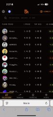 A dark-themed social feed or leaderboard on mobile showing various users and their stats.