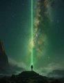 A lone figure stands on rocky terrain gazing up at a vibrant beam of cosmic light cutting through the night sky, symbolizing the breakthrough moment of patience and vision. The celestial illumination mirrors the post's message of waiting out crypto market volatility to reach ambitious targets like BTC at $250,000, ETH at $10,000, and SOL at $1,000.