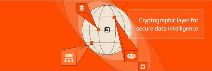 Orange promotional graphic featuring a globe with connected location markers and blockchain/security icons, alongside the text “Cryptographic layer for secure data intelligence.” It illustrates the accompanying message about Primus Labs bringing confidential finance to BNB Chain so DeFi balances, transfers, and positions need not be publicly exposed.