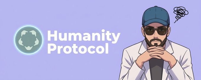 A banner featuring a cartoon illustration of a bearded man in a lab coat and sunglasses alongside the text 'Humanity Protocol'.