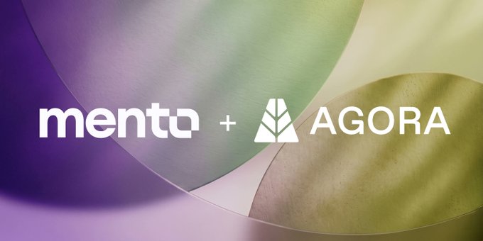 The image features a logo for Mento Inc., which is a company that specializes in social media marketing solutions. The logo includes a circle design with a tree inside of it, symbolizing growth and connection. Below the logo, there is text that reads "Mento + Agora" and "AUSD @withAUSD". This suggests that Mento has joined forces with Agora to create a new fund for FX hedging purposes. The fund aims to rebalance reserves across chains automatically, providing a diversification benefit in the FX market.