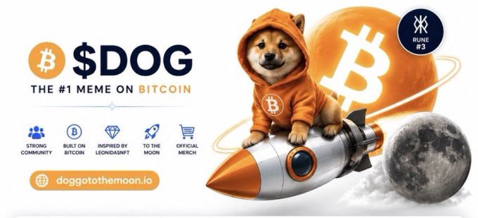 A promotional banner for **$DOG**, described as "The #1 Meme on Bitcoin," featuring a Shiba Inu dog in an orange hoodie riding a rocket past the moon, alongside the Bitcoin logo and the tagline "Doggo to the Moon" with the website doggotothemoon.io. The imagery aligns with the post's claim by visually emphasizing Bitcoin's association with the meme coin while highlighting its "to the moon" rocket theme, likely in response to questions from Solana supporters about which coin is being promoted.