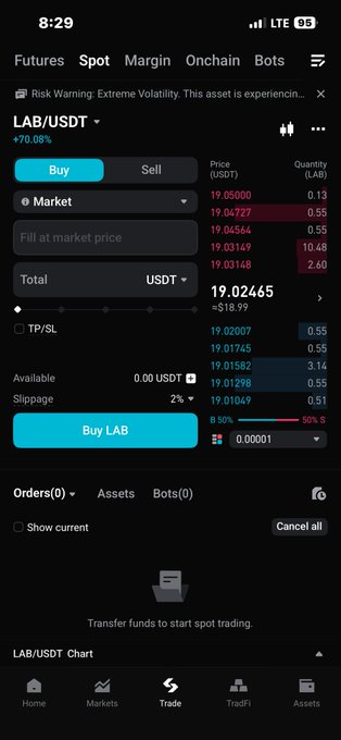 The image shows a phone screen displaying an app called LabTrade, which allows users to trade and exchange lab services for financial gains or losses. A user has recently profited from the lab market by purchasing shares for $100 at a current price of $17,100. The image also includes text in two different languages: one saying that $100 has been bought, while the other states that $17,100 was gained as a result of the lab trade. This information suggests an explanation of how money has been made or lost due to the lab market.