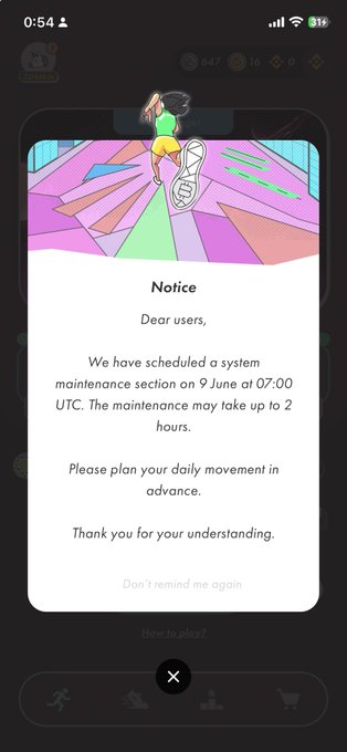 The image shows a cell phone screen with an email notification about a beta testing program. The message reads "Dear users, we have scheduled a system maintenance section at 9:00 am on June 1st at 2 pm. The maintenance may take up to 2 hours. Please plan your daily movement in advance. Thank you for understanding."