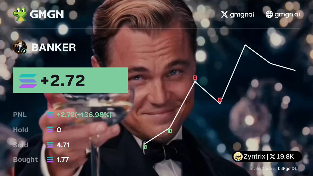 The image features a man wearing a tuxedo holding up a glass of wine with a smile on his face. The text "I don't like cryptocurrencies at all, but winning is really satisfying" is displayed above him. Below this, there are two lines representing the x and y axes of a graph that shows the price of Bitcoin over time. The x-axis represents time in days, while the y-axis represents the value of Bitcoin in dollars.