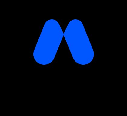 A blue 'M' logo on a black background.