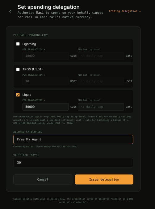 The image is a screenshot of a user interface that allows for trading on Bitcoin, Lightning, and stablecoins using digital wallets. The interface shows an "Issuing Agent" button at the bottom, which is usually used for handling transactions. The image also displays a list with various options such as Liquidity, Tron Asset Liquidity (Tron Asset Liquidity), Liquidity, Liquidity, Liquidity, and more. These choices provide agents with different trading opportunities in the cryptocurrency space. Additionally, there's an option to delete certain elements on the screen for better user experience. The main focus of this image is how it connects Bitcoin, Lightning, stablecoins, and digital wallets while also emphasizing the roles of trading agents in managing transactions and listing options.