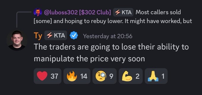 The focus of the image seems to be on a man who is interacting with an online platform. He is either replying to a post or sending a message, depending on which part of his interaction can be clearly distinguished from the image's title. The text in the image reads "Thoughts on this for $KTA ? Rumours around partner announcements..." However, there are no definitive details about whether he is responding to a specific post with an attached screenshot or discussing a different matter related to KTA and rumours.