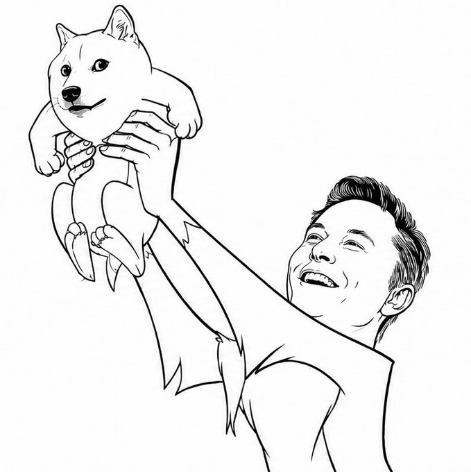The image features a man holding up a dog, which appears to be a cartoon or cartoon-like drawing of a dog being held by another person's arms. The caption below the image reads "The first trillionaire in the world also owns Dogecoin." This suggests that there is some connection between the man and the Dogecoin meme, possibly indicating that the man has a significant amount of wealth or influence.