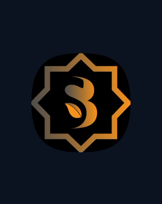 The image shows the SidraChain logo, featuring an orange eight-pointed star design with a stylized Arabic calligraphy element in the center, set against a black rounded square and dark navy background. This logo represents the SidraChain platform mentioned in the post about the ongoing application upgrade, where users are being reassured about temporary changes to the Sidra DEX on Android.