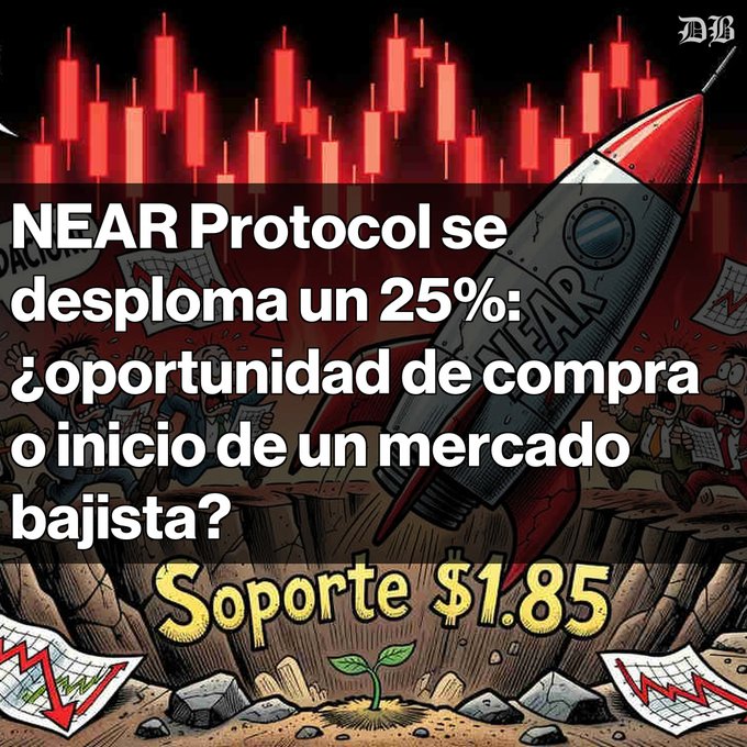 The image features a cartoon depiction of a rocket being launched into space, with a text overlay that says "NEAR Protocol! Desplomó un 25% y tiene la pregunta, ¿qué te gusta? Seguroamente una de ... liquidaciones masivas de USD". The phrase on the image is likely an advertisement or promotion for a product related to the Near Protocol.