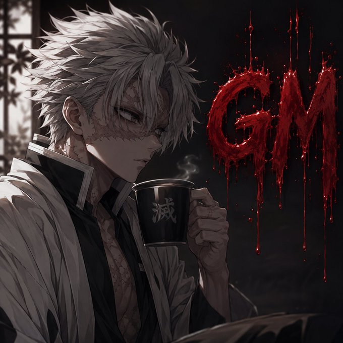 The image features a man wearing a white robe holding a cup of coffee against a dark background. The text "GM CT" can be seen, which might be related to the post or part of the image's title. The overall scene suggests that the image is meant to convey a sense of focus on quality content and ideas rather than chasing popularity or influence through noise.