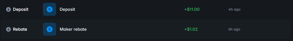 "I just won $215.64 on @Polymarket! ok, not the best day but still things to be happy about. got $11 from nowhere+ $1 from rebate in addition to more than $2.5 from lp rewards @PolymarketSport @PolymarketTrade Join me and put your money where your mouth is:". The image includes a screenshot of a webpage with text, possibly related to an advertisement for something like "maker boxes" or "maker payments." This post seems to be about a contest or an offer that the viewer should take advantage of.