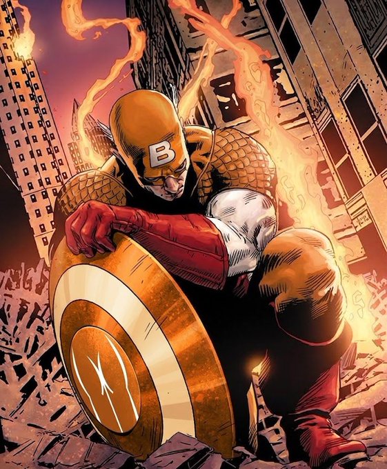 The image shows a muscular, bootylicious superhero parody—reminiscent of Captain America—sporting the iconic "B" shield, flames in the background, and a chiseled physique that matches the "Captain Ameributt" $buttcoin meme's emphasis on meme-tastic, over-the-top hero satire.