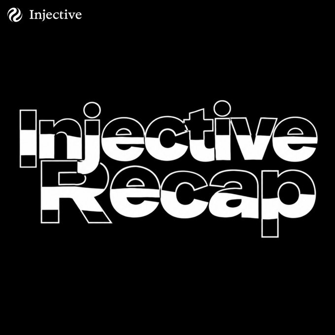 A black and white minimalist graphic displaying the 'Injective Recap' logo with stylized typography in outline form against a black background.